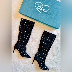 NBW Betsey Johnson Black Rhinestone Boots Size 8
